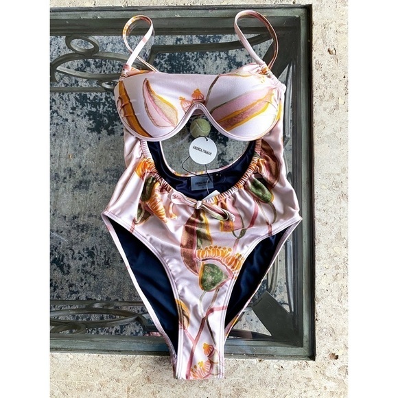Andrea Iyamah Swimsuit Tiaca One-Piece Floral Cutout Eucalyptus Small NWT - Picture 2 of 9